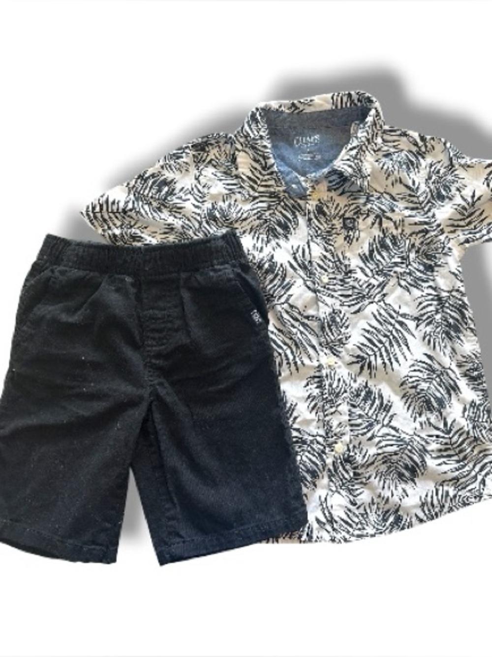 Boys Chaps Outfit Set Palm Print Shirt & Black Shorts Size 7